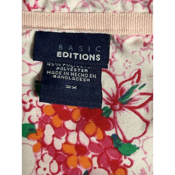 Basic editions 2X Pink Floral button down short sleeve Fairy Office Cottagecore - Picture 6 of 8